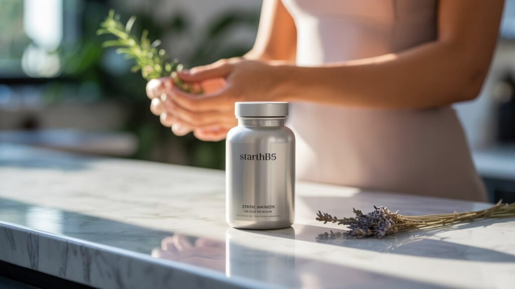 Starthb5 supplement bottle and hormonal balance concept
